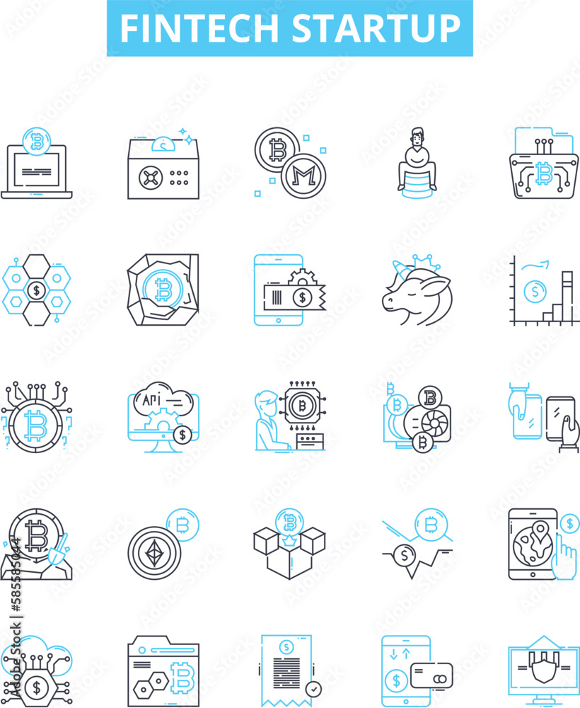 Fintech startup vector line icons set. Fintech, Startup, Digital, Financial, Innovation, Banking, Technology illustration outline concept symbols and signs