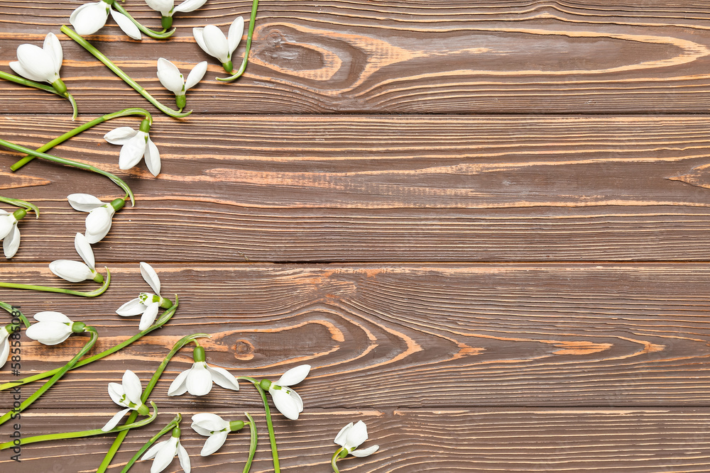 Beautiful snowdrops on wooden background Beautiful snowdrops on wooden background