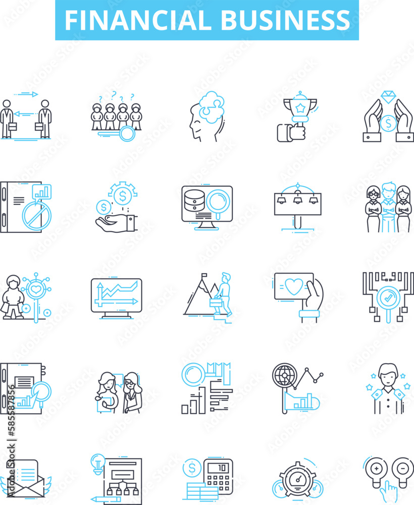 Financial business vector line icons set. Finance, Business, Bank, Investment, Stock, Bonds, Insurance illustration outline concept symbols and signs Financial business vector line icons set. Finance, Business, Bank, Investment, Stock, Bonds, Insurance illustration outline concept symbols and signs