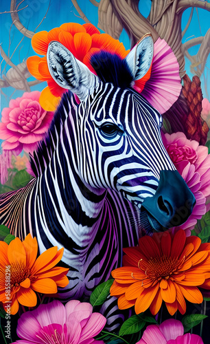 Zebra illustration, generative ai