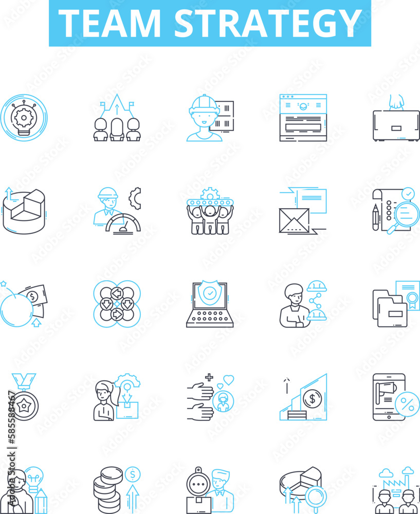 Team strategy vector line icons set. Collaboration, Planning, Alignment, Execution, Communication, Participation, Synergy illustration outline concept symbols and signs