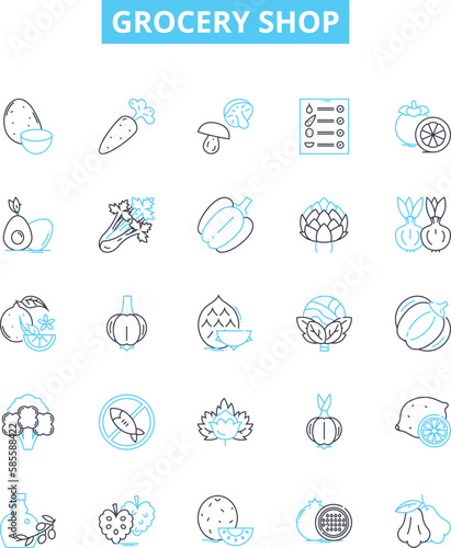 Grocery shop vector line icons set. Grocer, Market, Store, Produce, Provision, Supply, Provisioner illustration outline concept symbols and signs