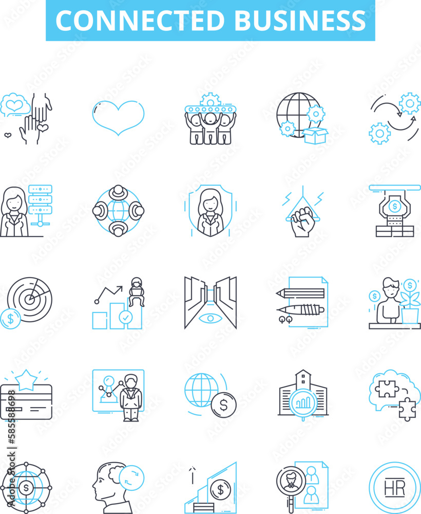 Connected business vector line icons set. Connected, Business, Networking, Digital, Online, Technology, Transformation illustration outline concept symbols and signs Connected business vector line icons set. Connected, Business, Networking, Digital, Online, Technology, Transformation illustration outline concept symbols and signs