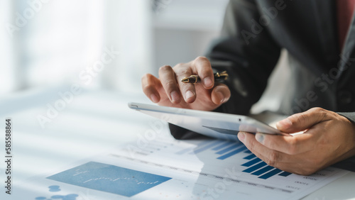 Investor increases revenue share small business stock market report and financial dashboard with key performance indicators (KPI) finance chart of business intelligence (BI)