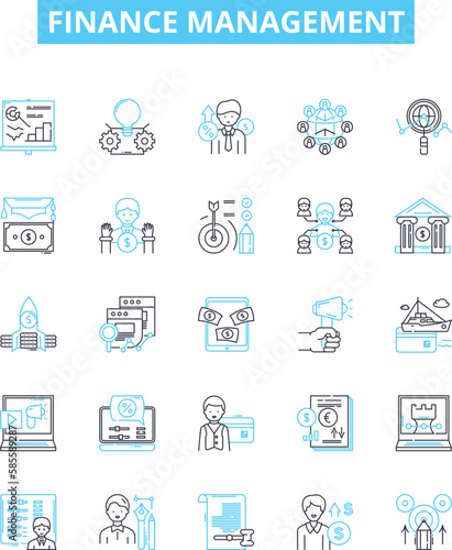 Finance management vector line icons set. finance, management, budgeting, investment, accounting, costs, cash illustration outline concept symbols and signs
