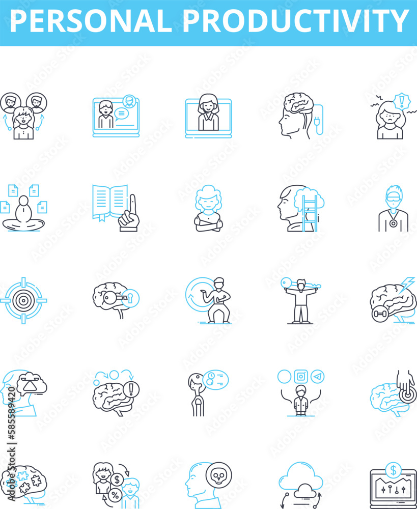 Personal productivity vector line icons set. Productivity, Personal, Time, Management, Goals, Plan, Success illustration outline concept symbols and signs