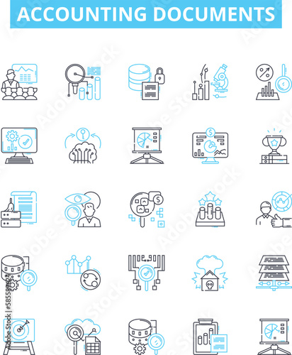 Accounting documents vector line icons set. Accounts, Vouchers, Ledgers, Journals, Invoices, Receipts, Payables illustration outline concept symbols and signs
