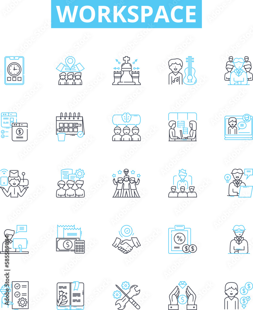 Workspace vector line icons set. Office, Room, Desk, Table, Area, Bench, Cubicle illustration outline concept symbols and signs