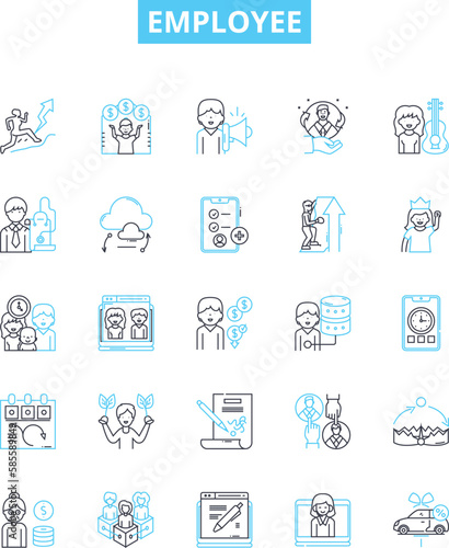 Employee vector line icons set. Worker, Staff, Personnel, Colleague, Associate, Hire, Wage illustration outline concept symbols and signs