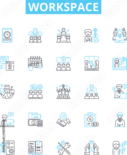 Workspace vector line icons set. Office, Room, Desk, Table, Area, Bench, Cubicle illustration outline concept symbols and signs
