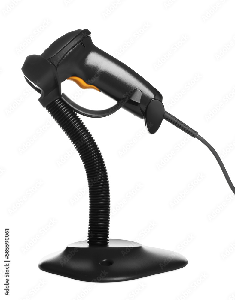 Stand with barcode scanner isolated on white Stand with barcode scanner isolated on white