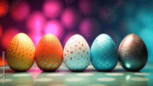 Colorful Easter Eggs with Bokeh Background