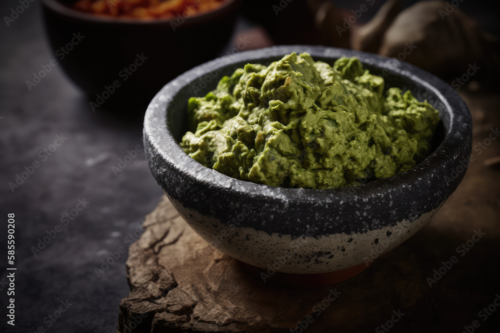 close up of guacamole in a bowl on a table - made with generative ai close up of guacamole in a bowl on a table - made with generative ai