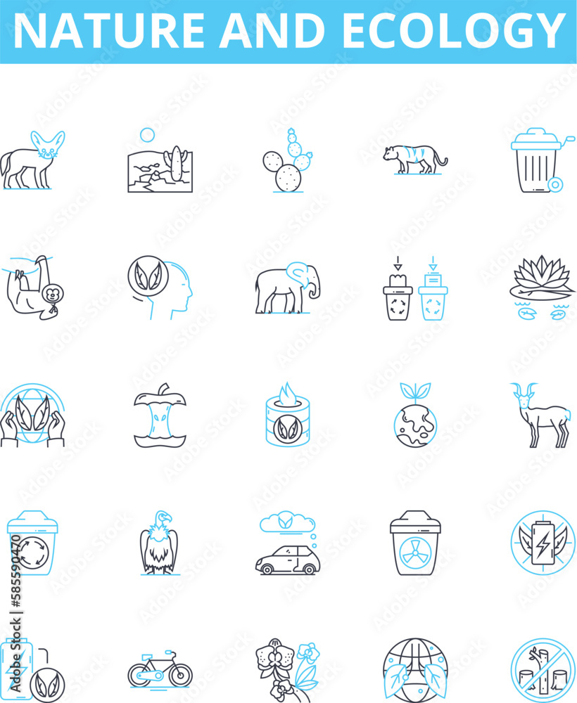 Nature and ecology vector line icons set. Ecology, Nature, Environment, Conservation, Biodiversity, Oceans, Climate illustration outline concept symbols and signs