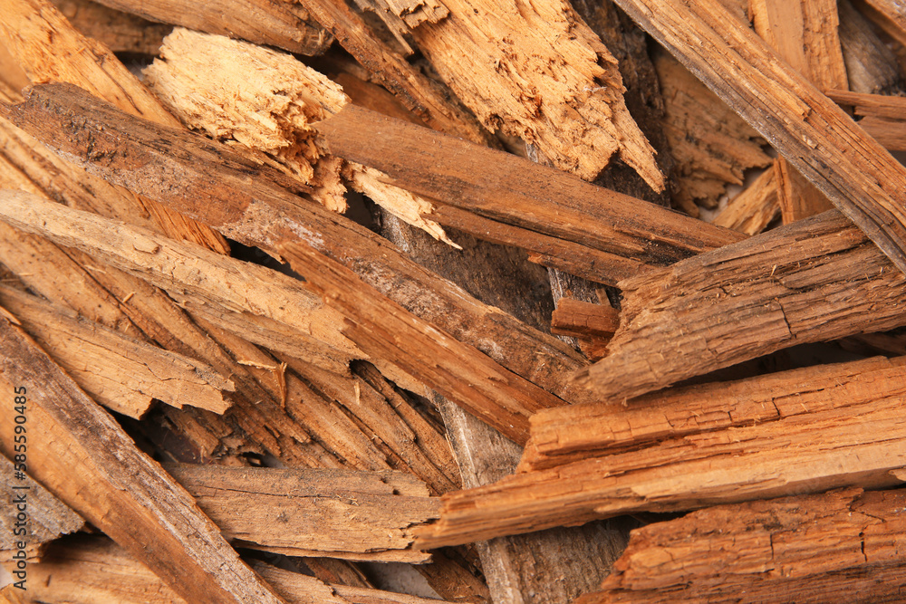 Many wood chips as background, closeup view Many wood chips as background, closeup view