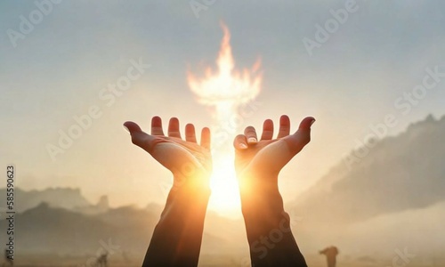 Religion and salvation concept: God reaching out to help people on the cross - AI generated image
