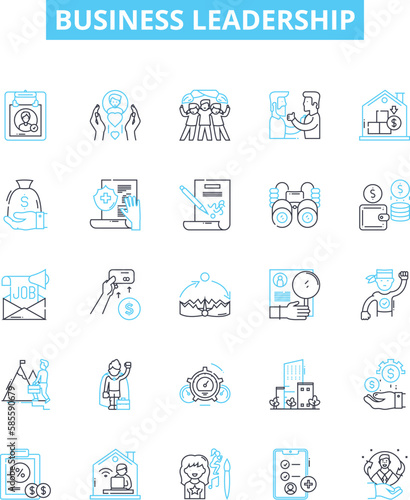 Business Leadership vector line icons set. Management, Strategy, Planning, Entrepreneurship, Motivation, Delegation, Decisiveness illustration outline concept symbols and signs