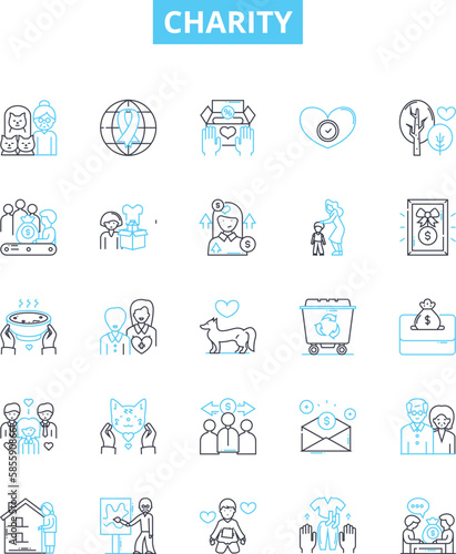 Charity vector line icons set. philanthropy, benevolence, donation, helping, compassion, kindness, kindness illustration outline concept symbols and signs