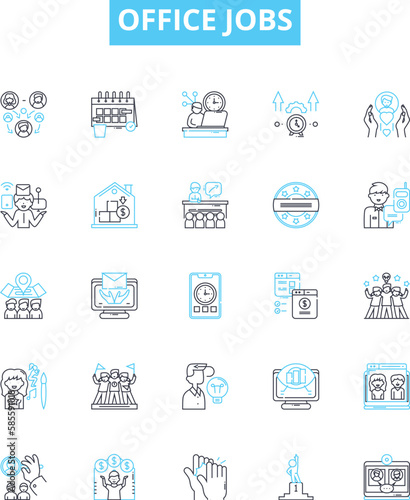 Office jobs vector line icons set. Clerical, Executive, Managerial, Administration, Secretary, Accountant, Clerk illustration outline concept symbols and signs