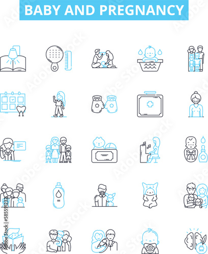 Baby and pregnancy vector line icons set. Infant, Maternity, Nurturing, Delivery, Caring, Mom, Fetal illustration outline concept symbols and signs