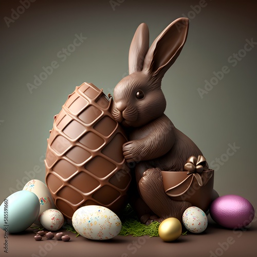 Ovos e coelhos de chocolate photo