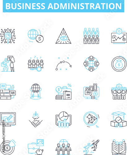Business administration vector line icons set. Management, Planning, Assessment, Organisation, Analysis, Leadership, Systems illustration outline concept symbols and signs