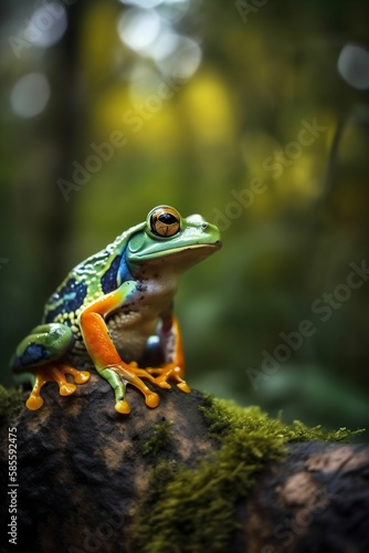 Frog in the forest closeup. Generative AI © Scrudje