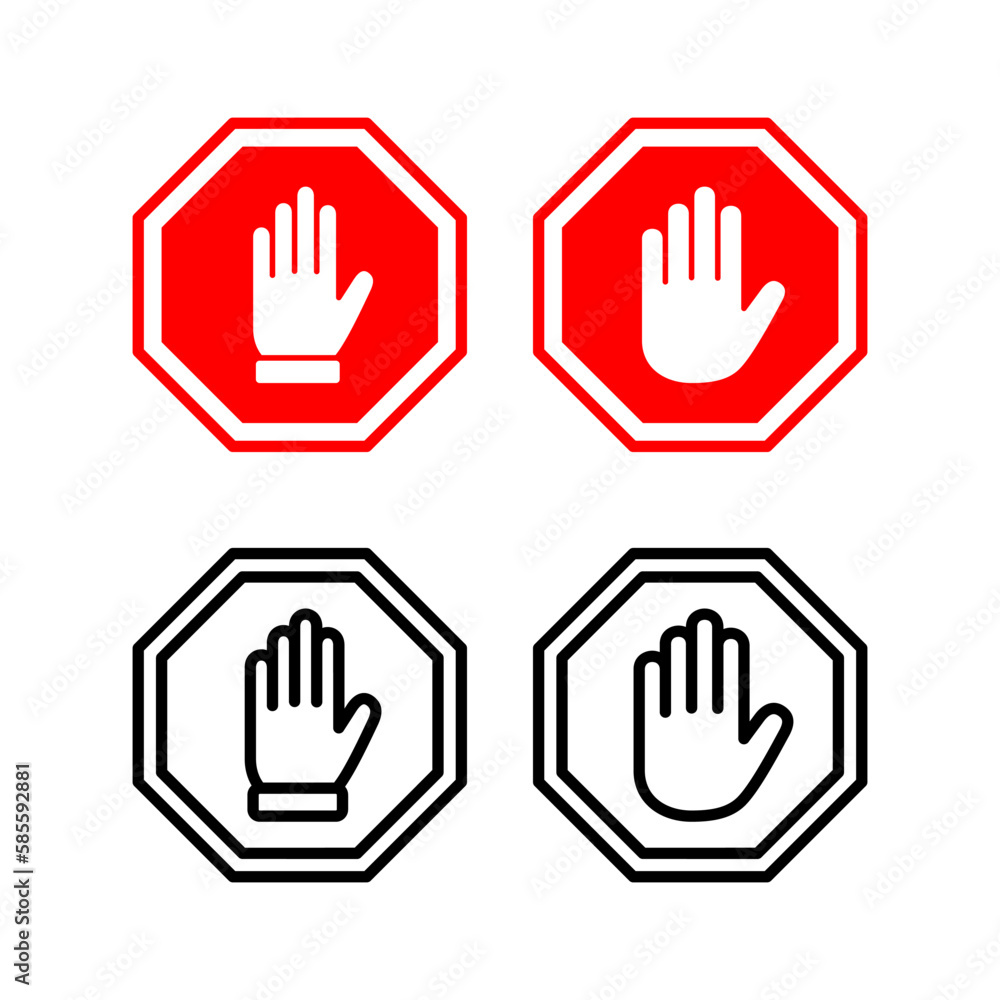Stop icon vector illustration. stop road sign. hand stop sign and symbol. Do not enter stop red sign with hand Stop icon vector illustration. stop road sign. hand stop sign and symbol. Do not enter stop red sign with hand