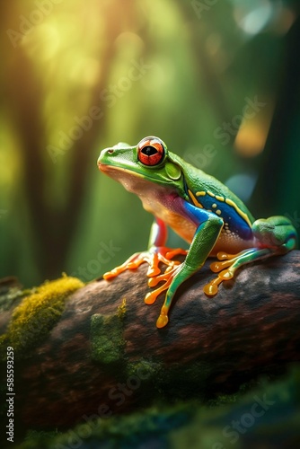 Frog in the forest closeup. Generative AI © Scrudje
