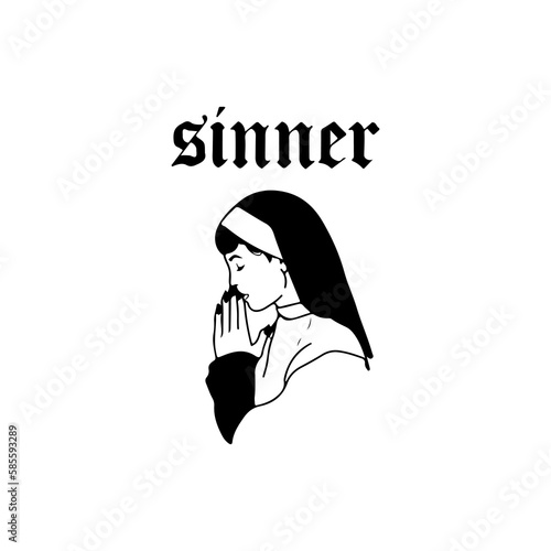 vector illustration of praying nun