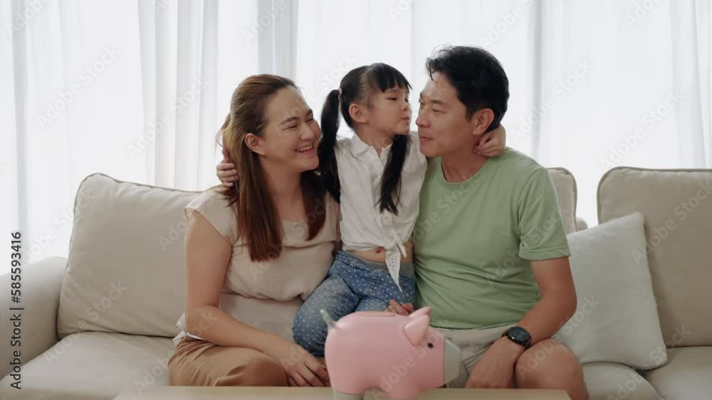 Father and mother lovingly kissing daughter while relaxing on sofa at home, family relationship concept
Father and mother lovingly kissing daughter while relaxing on sofa at home, family relationship concept