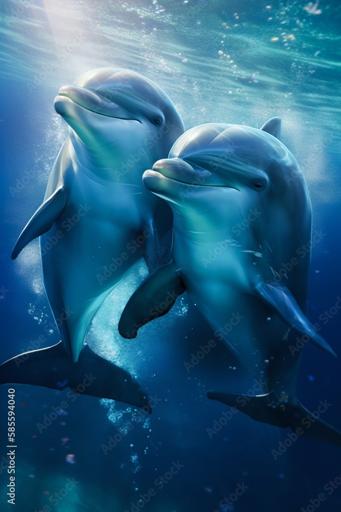 Fototapeta premium Dolphin in the sea underwater. Generative AI
