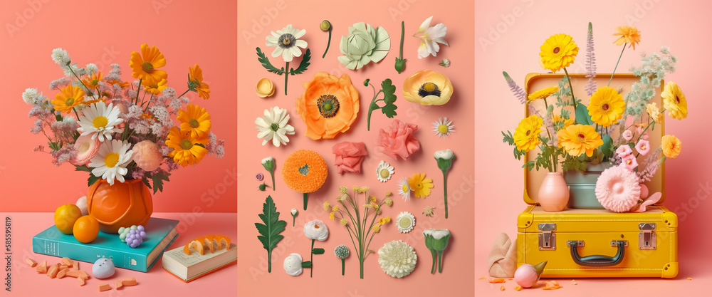 Obraz premium Beautiful flowers composition for cozy design, collection. isolated colorful floral background.