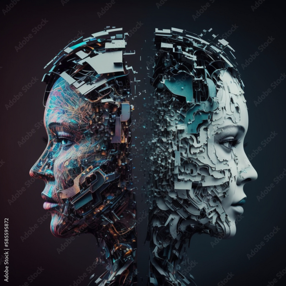 Artificial intelligence versus human abstract concept photo that captures the digital age and technological advancements in modern society." #AI #technology #digitalage #abstract #concept #photography - obrazy, fototapety, plakaty 