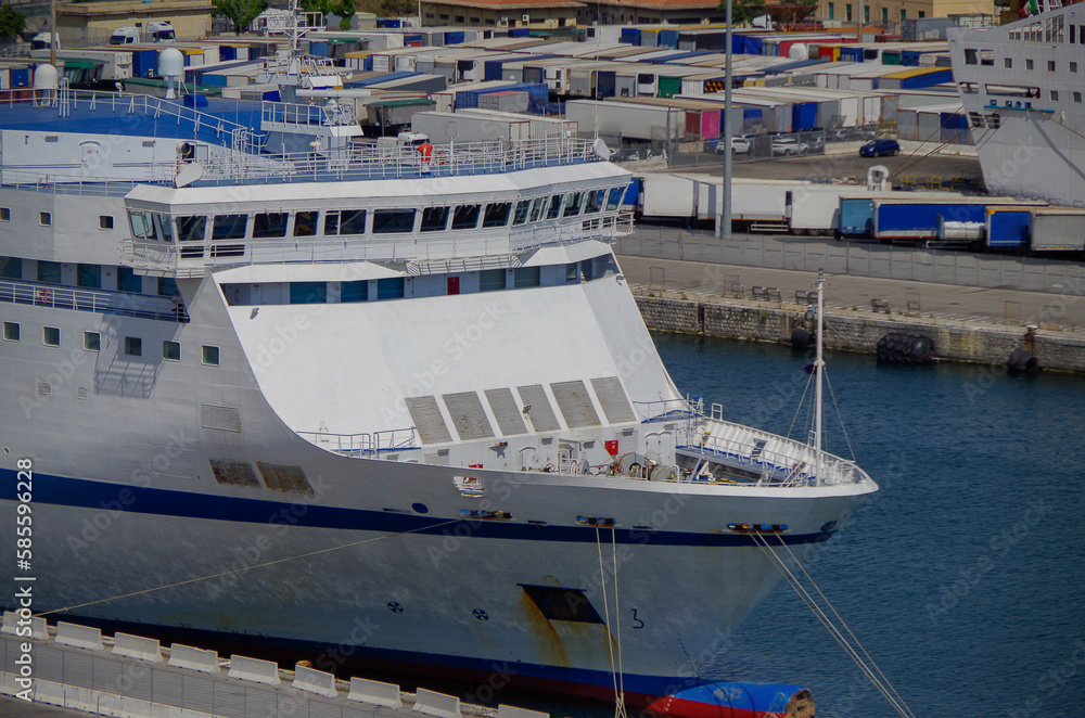 Fototapeta premium Large modern Passenger pax cargo roro ro-ro ferry cruiseship cruise ship liner with port