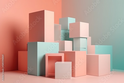 colorful stack of cubes on a pastel pink background. Generative AI