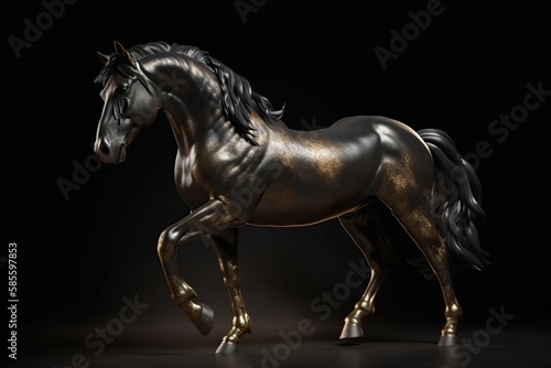 Black and gold figure of a horse made with generative AI
