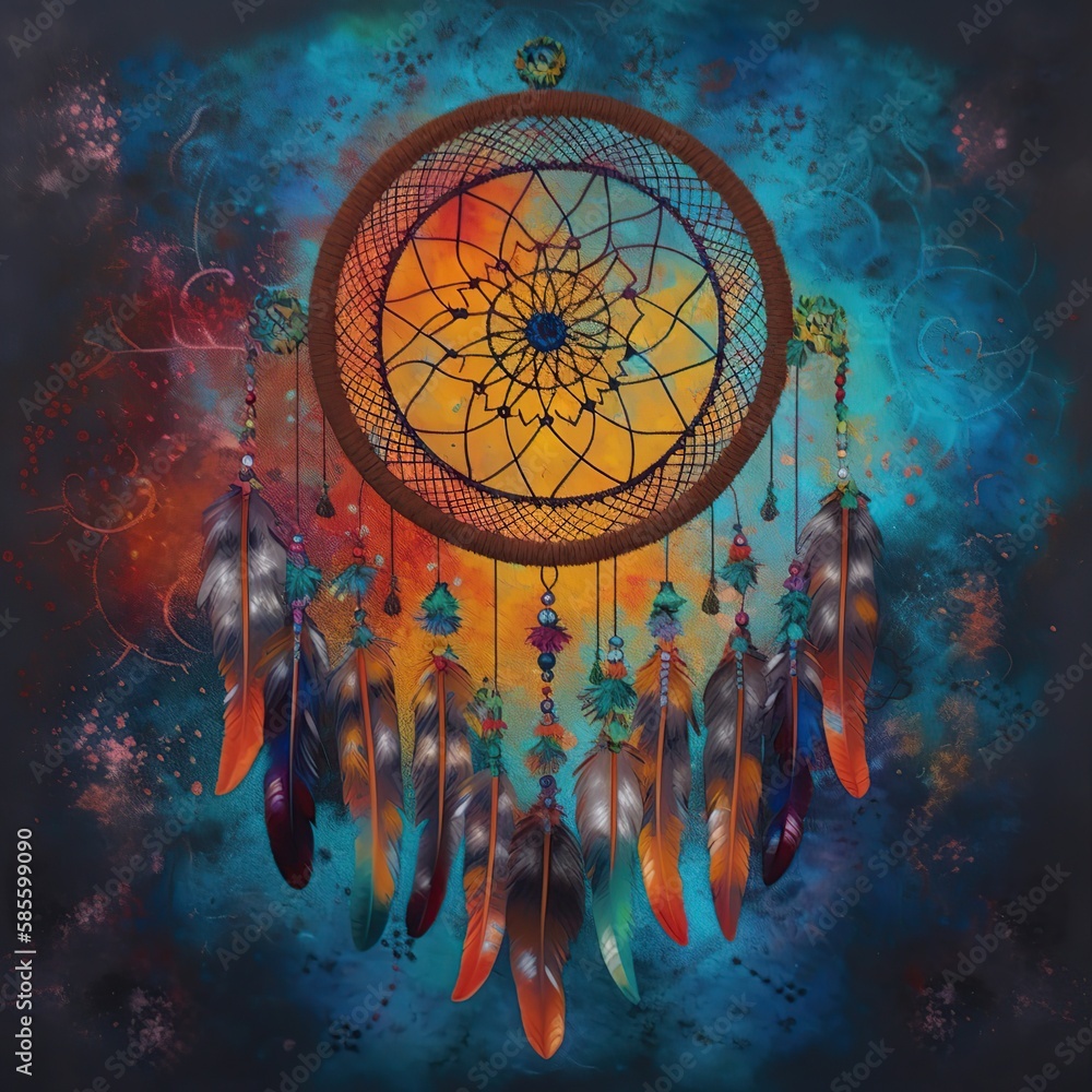 Dreamcatcher on a bright colored background made with generative AI