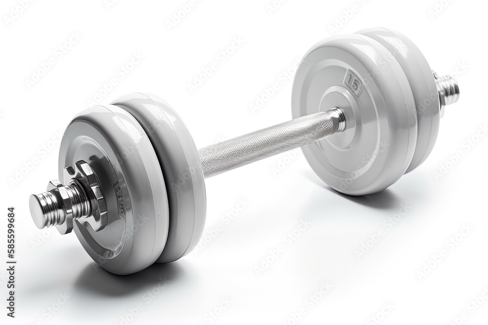 pair of chrome dumbbells on a clean white background. Generative AI pair of chrome dumbbells on a clean white background. Generative AI
