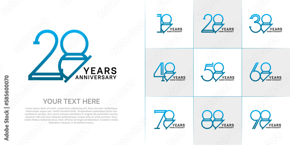 set of anniversary logotype blue and black color for special celebration event