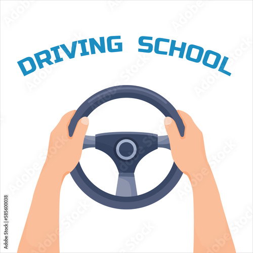Human hands holding steering wheel