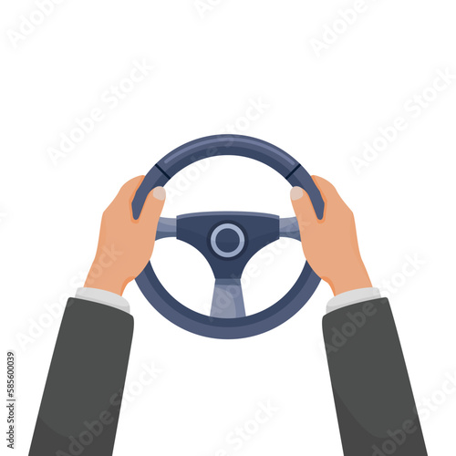 Businessman hands holding steering wheel