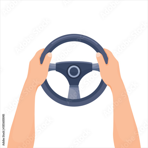 Human hands holding steering wheel © Tenstudio