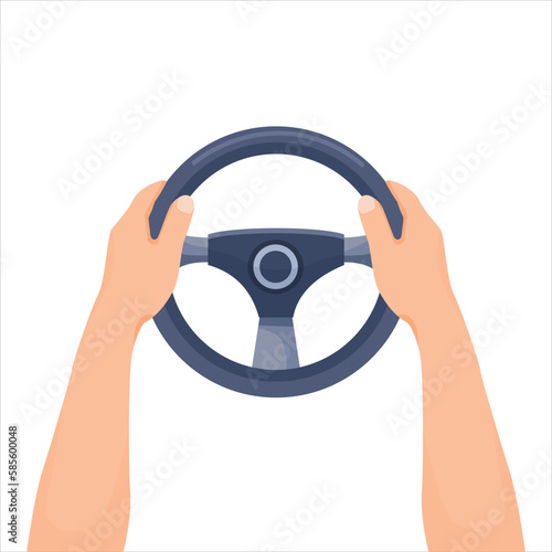 Human hands holding steering wheel