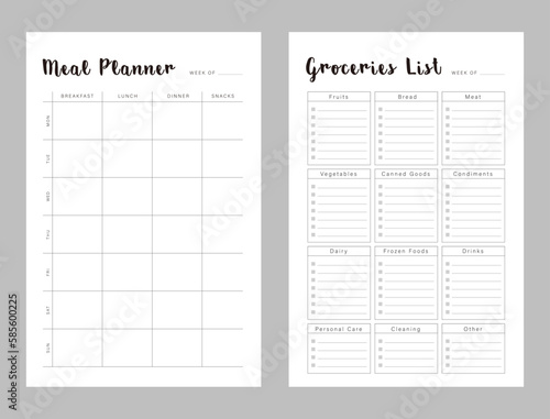 Meal Planner and groceries list planner. Plan you food day easily. Vector illustration.