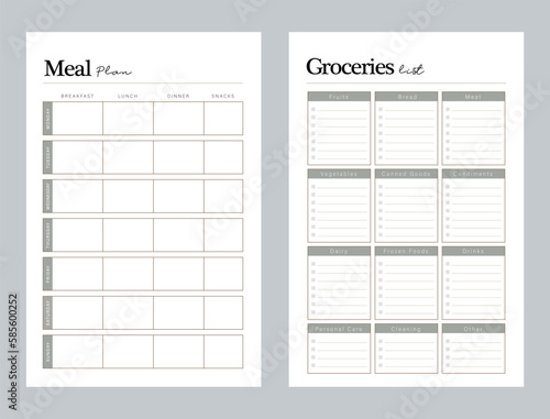 Meal Planner and groceries list planner. Plan you food day easily. Vector illustration. 