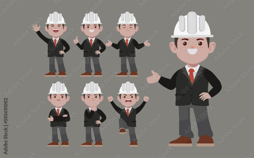 Set of engineer with different poses Set of engineer with different poses