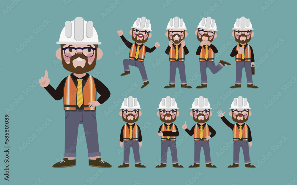 Set of engineer with different poses Set of engineer with different poses