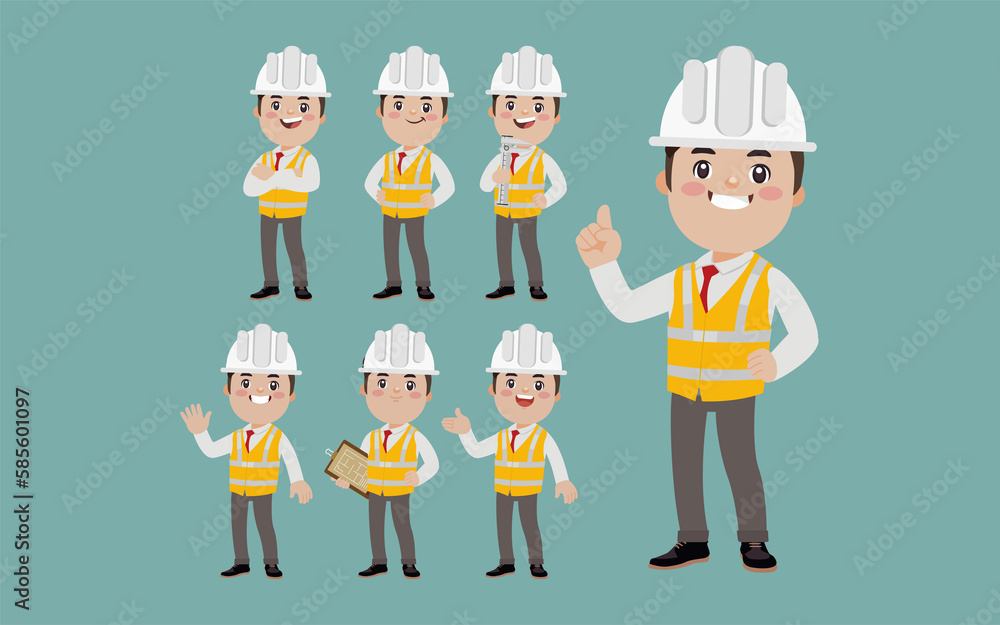 Set of engineer with different poses Set of engineer with different poses