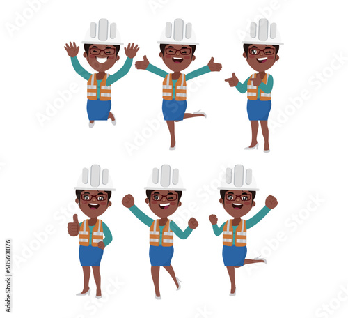 Set of engineer with different poses